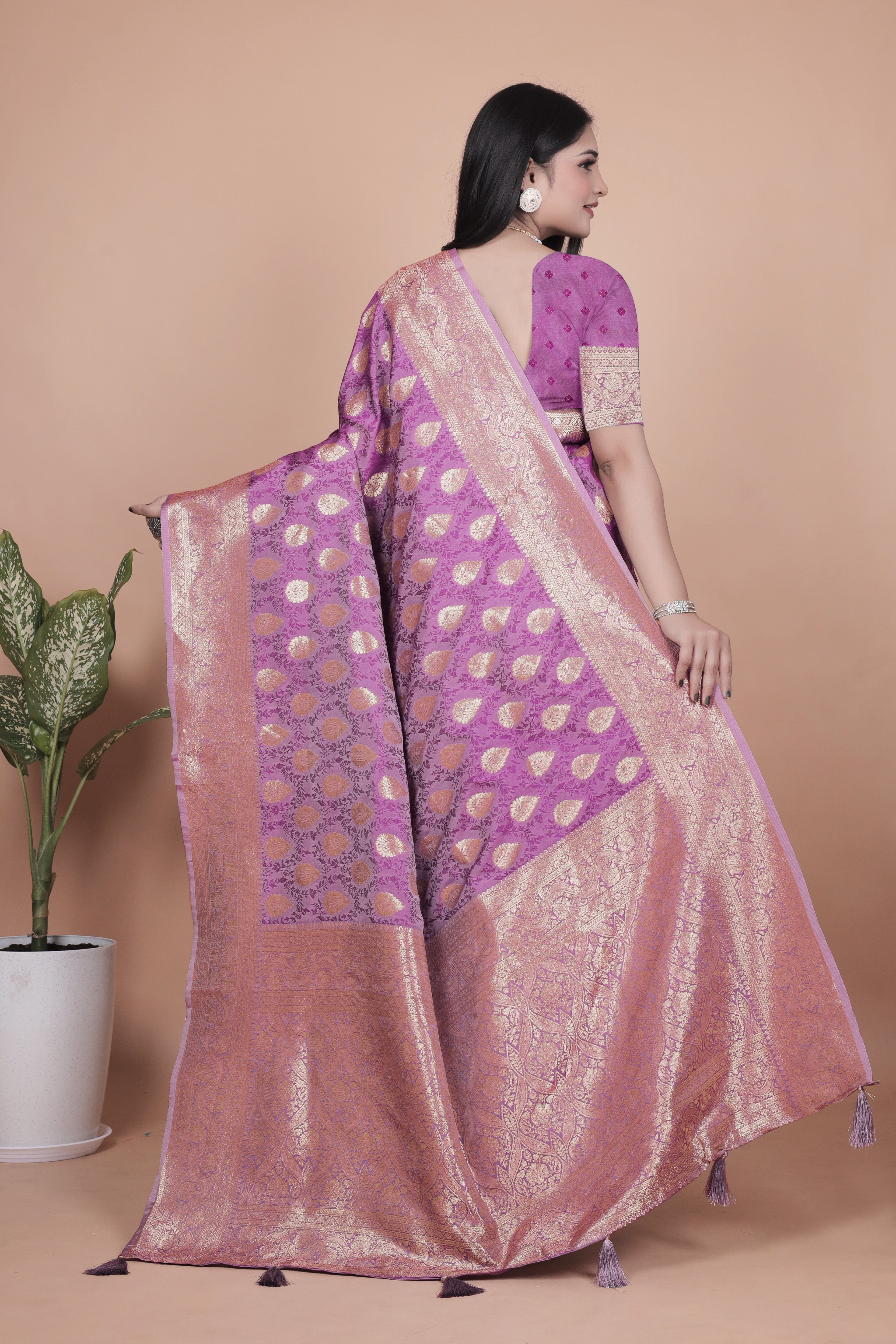 Banarasi Silk Saree with Golden Zari Weaving with 4 color option